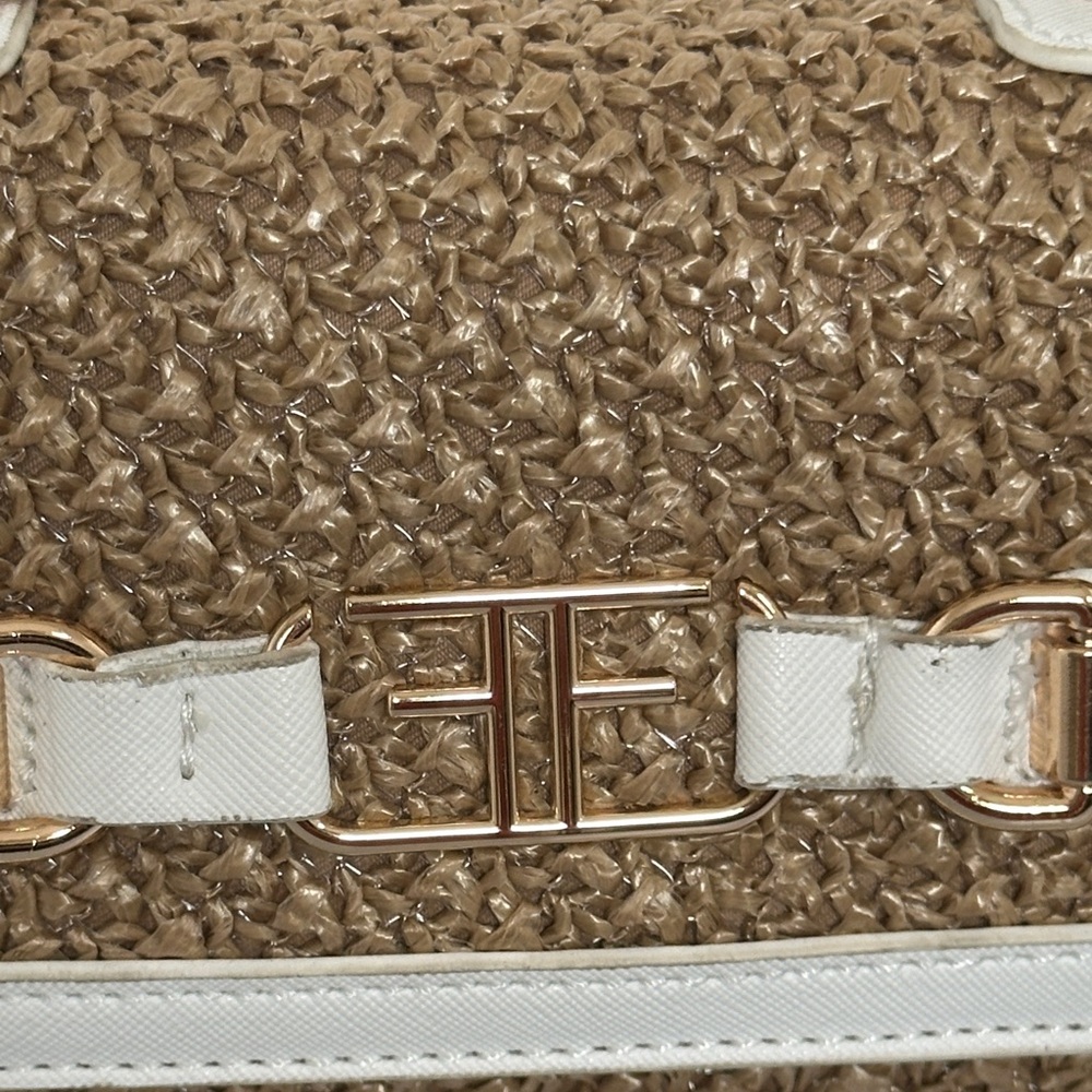 Studio F Chic Tan and White Satchel with Bamboo Handle - Picture 2 of 10